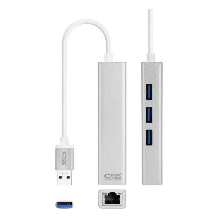 Nanocable Conversor USB 3.0 a Ethernet Gigabit + 3xUSB 3.0, Plata, 15 cm Nanocable Conversor USB 3.0 a Ethernet Gigabit + 3xUSB 3.0, Plata, 15 cm