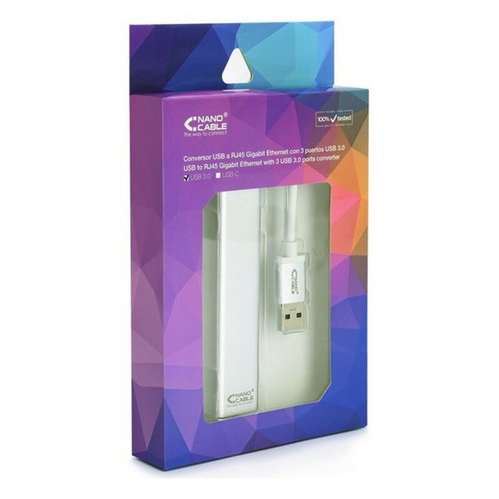 Nanocable Conversor USB 3.0 a Ethernet Gigabit + 3xUSB 3.0, Plata, 15 cm Nanocable Conversor USB 3.0 a Ethernet Gigabit + 3xUSB 3.0, Plata, 15 cm
