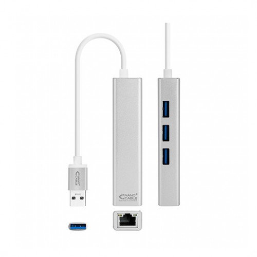 Nanocable Conversor USB 3.0 a Ethernet Gigabit + 3xUSB 3.0, Plata, 15 cm Nanocable Conversor USB 3.0 a Ethernet Gigabit + 3xUSB 3.0, Plata, 15 cm