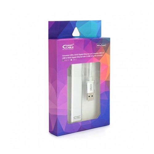 Nanocable Conversor USB 3.0 a Ethernet Gigabit + 3xUSB 3.0, Plata, 15 cm Nanocable Conversor USB 3.0 a Ethernet Gigabit + 3xUSB 3.0, Plata, 15 cm