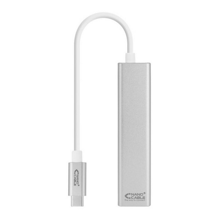 Nanocable Conversor USB-C a Ethernet Gigabit + 3xUSB 3.0, Plata, 15 cm Nanocable Conversor USB-C a Ethernet Gigabit + 3xUSB 3.0, Plata, 15 cm