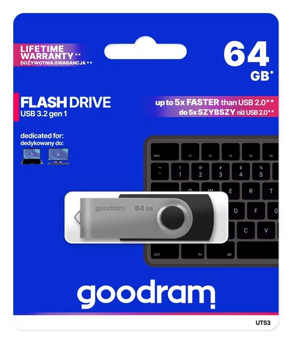 GOODRAM Pendrive UTS3 64GB USB 3.2 Gen 1 Negro