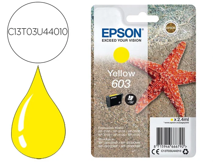 Epson Cartucho de Tinta 603 Amarillo C13T03U44010 Epson Cartucho de Tinta 603 Amarillo C13T03U44010