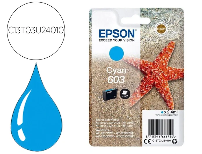 Epson Cartucho de Tinta 603 Cian C13T03U24010 Epson Cartucho de Tinta 603 Cian C13T03U24010