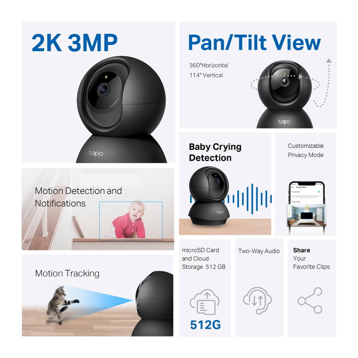 TP-Link Tapo C200 Cámara de Seguridad Wi-Fi Rotatoria 1080p Full HD TP-Link Tapo C200 Cámara de Seguridad Wi-Fi Rotatoria 1080p Full HD
