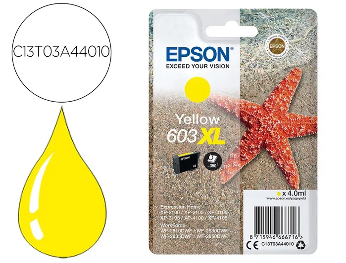 Epson Cartucho de Tinta 603XL Amarillo C13T03A44010 Epson Cartucho de Tinta 603XL Amarillo C13T03A44010