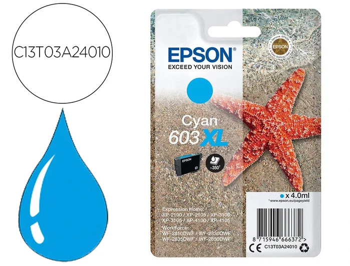 Epson Cartucho de Tinta 603XL Cian C13T03A24010 Epson Cartucho de Tinta 603XL Cian C13T03A24010