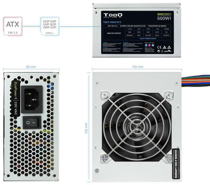 TOOQ Ecopower II 500W SFX Plata