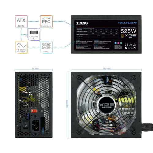 Fuente de Alimentación TooQ TQXGEII-525SAP 525W Negro 525 W