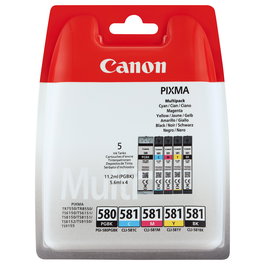 Canon PGI-580 CLI-581 2078C005 - Pack de 5 Cartuchos de Tinta Original (Negro, Cian, Magenta, Amarillo) - Rendimiento hasta 400 Páginas según ISO/IEC 24711 y 29102