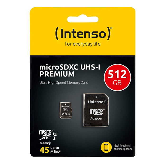 Intenso 3423493 Tarjeta Memoria Micro SDXC UHS-I Premium 512GB Clase 10 con Adaptador Intenso 3423493 Tarjeta Memoria Micro SDXC UHS-I Premium 512GB Clase 10 con Adaptador