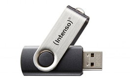 Intenso Basic Line Pendrive USB 2.0 Tipo A 64 GB, Factor de Forma Girar, Color Negro y Plata