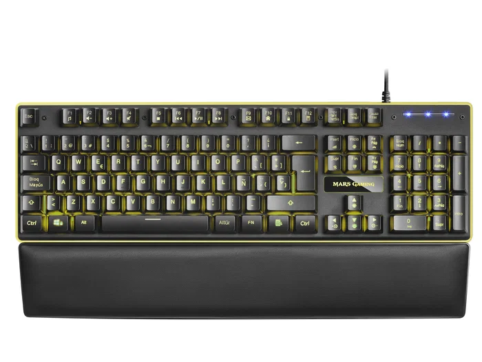 Mars Gaming MK320ES Teclado Gaming Semimecánico USB QWERTY Español, RGB 13 Modos, Tecnología H-MECH, Reposamuñecas Acolchado, Antighosting
