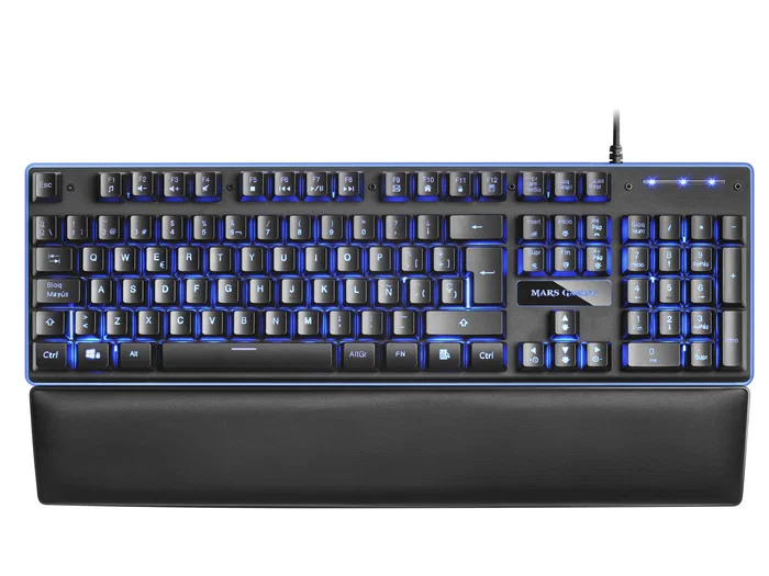 Mars Gaming MK320ES Teclado Gaming Semimecánico USB QWERTY Español, RGB 13 Modos, Tecnología H-MECH, Reposamuñecas Acolchado, Antighosting