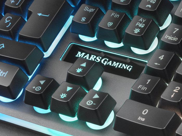 Mars Gaming MK320ES Teclado Gaming Semimecánico USB QWERTY Español, RGB 13 Modos, Tecnología H-MECH, Reposamuñecas Acolchado, Antighosting