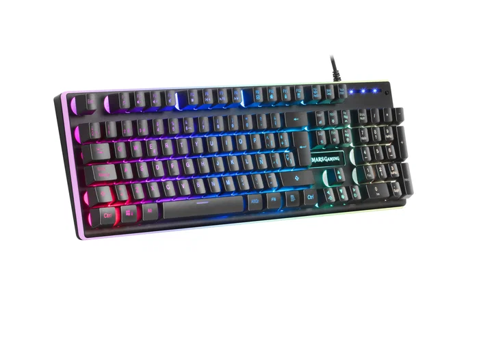 Mars Gaming MK320ES Teclado Gaming Semimecánico USB QWERTY Español, RGB 13 Modos, Tecnología H-MECH, Reposamuñecas Acolchado, Antighosting
