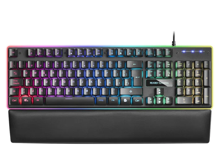 Mars Gaming MK320ES Teclado Gaming Semimecánico USB QWERTY Español, RGB 13 Modos, Tecnología H-MECH, Reposamuñecas Acolchado, Antighosting