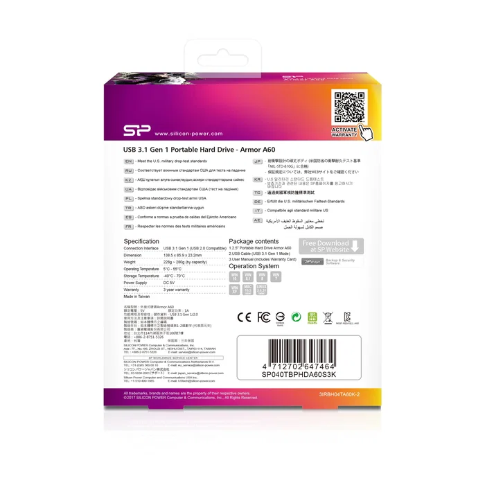 Silicon Power Disco Duro Externo Armor A60 4TB HDD 2.5" Resistente a Golpes y Agua USB 3.2 Gen 1 (3.1 Gen 1) Micro-USB B Negro y Verde