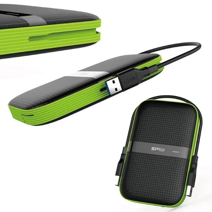 Silicon Power Disco Duro Externo Armor A60 4TB HDD 2.5" Resistente a Golpes y Agua USB 3.2 Gen 1 (3.1 Gen 1) Micro-USB B Negro y Verde