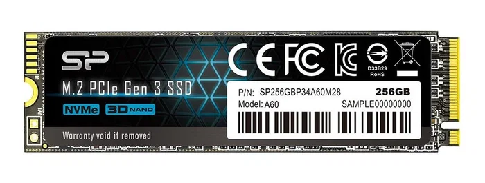 Silicon Power P34A60 Disco SSD 256GB M.2 PCIe Gen 3x4 NVMe - Lectura 2200 MB/s, Escritura 1600 MB/s, SLC, para PC