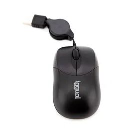 Iggual Ratón Retráctil COM-BASIC-800DPI, Ambidextro, 800 DPI, 3 Botones, Cable Retráctil, USB Tipo A, Oficina, Windows, macOS, Linux, Color Negro