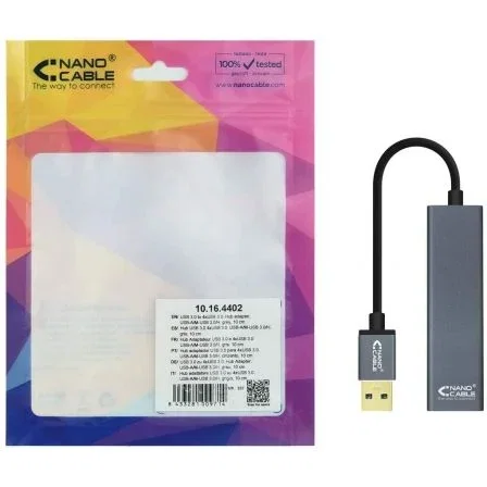 Nano Cable 10.16.4402 Hub USB 3.0 a 4xUSB 3.0 Gris 10cm Plug and Play Compatible USB 2.0