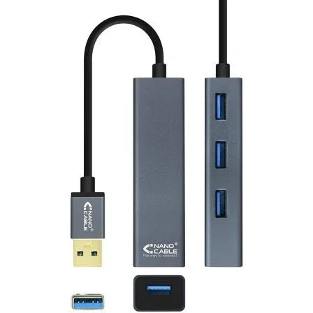 Nano Cable 10.16.4402 Hub USB 3.0 a 4xUSB 3.0 Gris 10cm Plug and Play Compatible USB 2.0