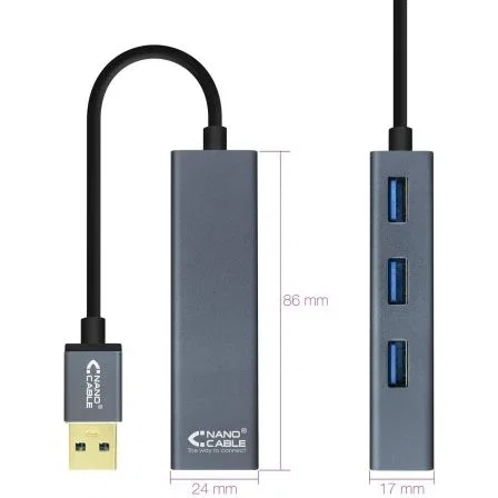 Nano Cable 10.16.4402 Hub USB 3.0 a 4xUSB 3.0 Gris 10cm Plug and Play Compatible USB 2.0