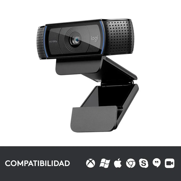 Logitech C920 Pro HD Webcam Cámara Web USB 1080p Full HD para Videoconferencias, Enfoque Automático, 2 Micrófonos Estéreo, 78°, Negro, Ref. 960-001055