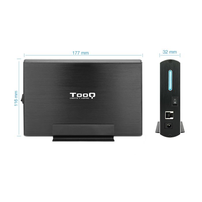 Tooq Caja Externa TQE-3531B 3.5 Pulgadas SATA USB 3.0 para HDD Hasta 8 TB, Compatible con Windows, Mac, Linux, Color Negro