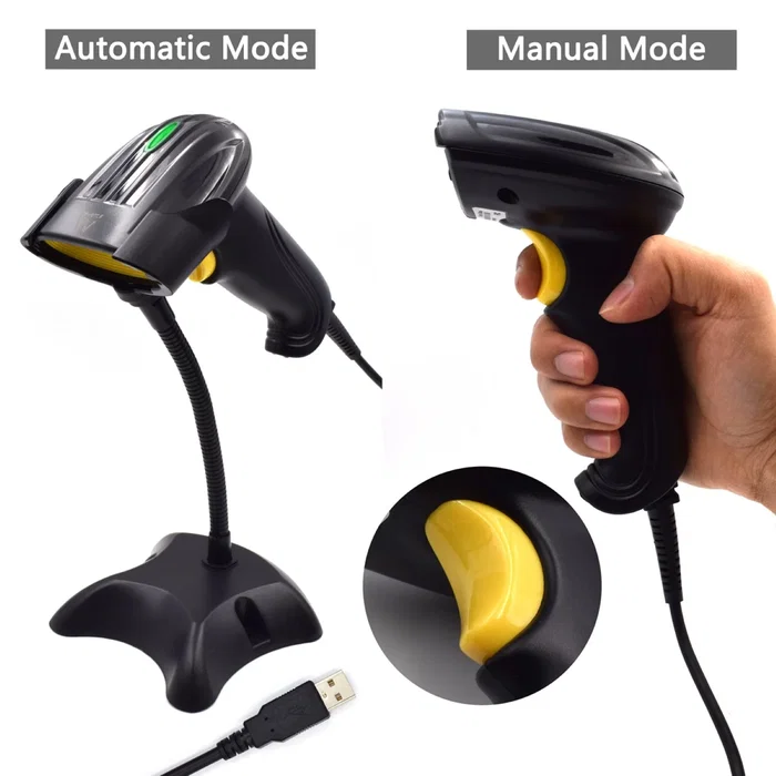 Ewent Lector de Códigos de Barras EW3400 - Lector 1D Láser USB Negro, Portátil, Duradero, Resistente a Golpes, con Soporte para Manos Libres Incluido