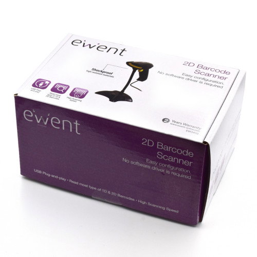 Ewent EW3410 Lector de Códigos de Barras Portátil 2D con Cable, LED, Negro