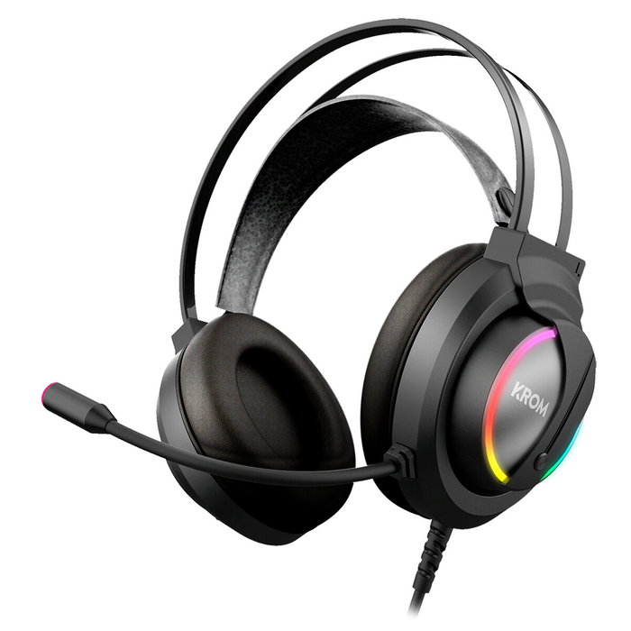 Krom Auriculares Gaming con Micrófono Kappa NXKROMKAPPA Jack 3.5 USB 2.0 Negros RGB LED