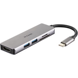 D-Link M530 Hub USB-C con 2 Puertos USB 3.0, HDMI 4K y Lector de Tarjetas SD/microSD - Compatible con Mac, Windows, Linux y Android OTG