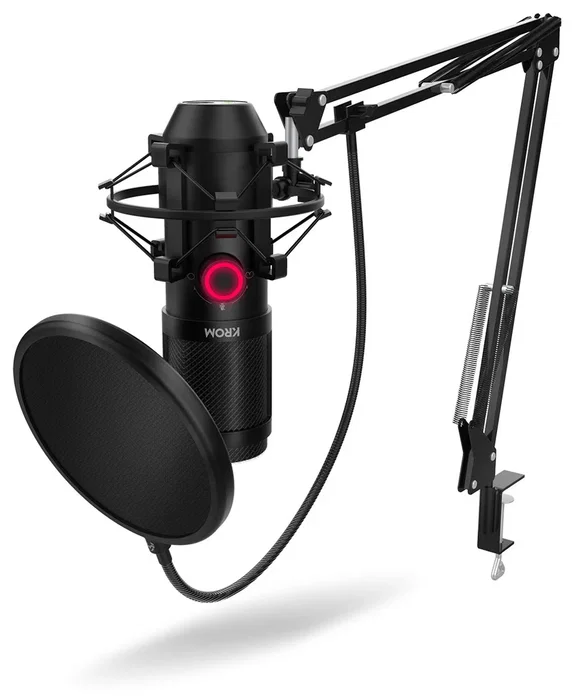 Krom Kapsule Kit Micrófono de Condensador USB Negro para Streaming, Podcast y Gaming - Micrófono para PC con Filtro Pop, Soporte y Montura Antishock