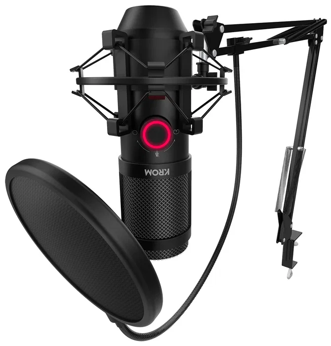 Krom Kapsule Kit Micrófono de Condensador USB Negro para Streaming, Podcast y Gaming - Micrófono para PC con Filtro Pop, Soporte y Montura Antishock