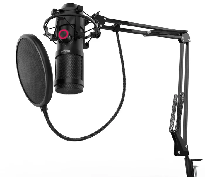 Krom Kapsule Kit Micrófono de Condensador USB Negro para Streaming, Podcast y Gaming - Micrófono para PC con Filtro Pop, Soporte y Montura Antishock