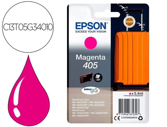 Epson Singlepack Magenta 405 DURABrite Ultra Ink C13T05G34010 Epson Singlepack Magenta 405 DURABrite Ultra Ink C13T05G34010