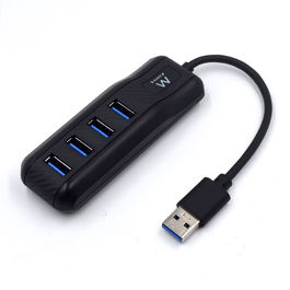 Ewent EW1138 Hub USB 4 Puertos, USB 3.0 (3.1 Gen1) de Aluminio, 5 Gbps, Compatible con USB 2.0, Negro