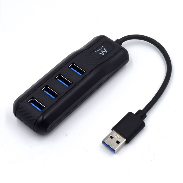 Ewent EW1138 Hub USB 4 Puertos, USB 3.0 (3.1 Gen1) de Aluminio, 5 Gbps, Compatible con USB 2.0, Negro