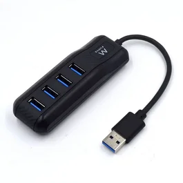 Ewent EW1138 Hub USB 3.0 (3.1 Gen 1) de 4 Puertos, Tipo A, Hasta 5 Gbps, Transferencia de Datos Rápida, Color Negro, para Ordenador y Portátil