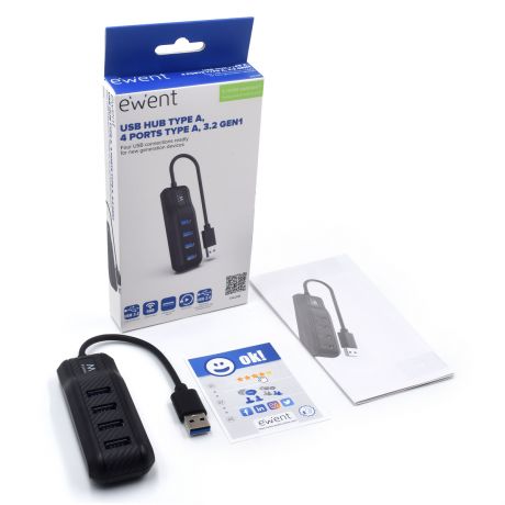 Ewent EW1138 Hub de 4 puertos USB 3.1 Gen1 Negro