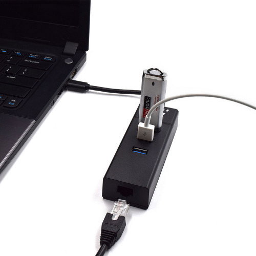 Ewent EW1141 Hub USB Tipo C con 3 Puertos USB 3.1 y Gigabit LAN Negro