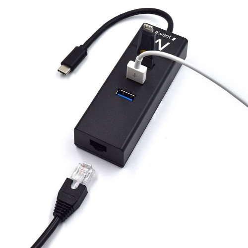 Ewent EW1141 Hub USB Tipo C con 3 Puertos USB 3.1 y Gigabit LAN Negro