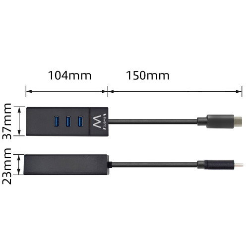 Ewent EW1141 Hub USB Tipo C con 3 Puertos USB 3.1 y Gigabit LAN Negro