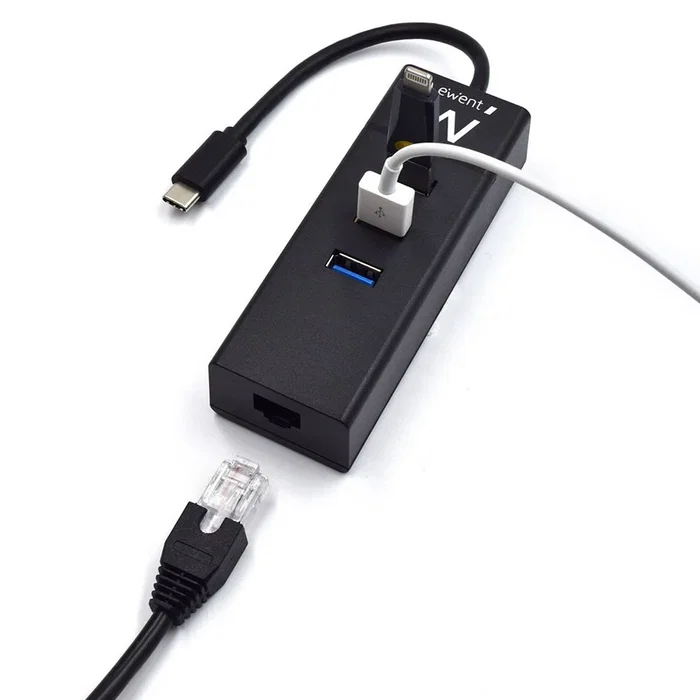 Ewent EW1141 Hub USB Type-C - Base/Replicador de Puertos con 3x USB 3.2 Gen 1, 1x Puerto Gigabit RJ-45 Ethernet, Color Negro, Plug & Play