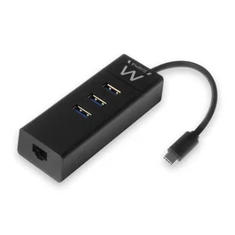 Ewent EW1141 Hub USB Type-C - Base/Replicador de Puertos con 3x USB 3.2 Gen 1, 1x Puerto Gigabit RJ-45 Ethernet, Color Negro, Plug & Play