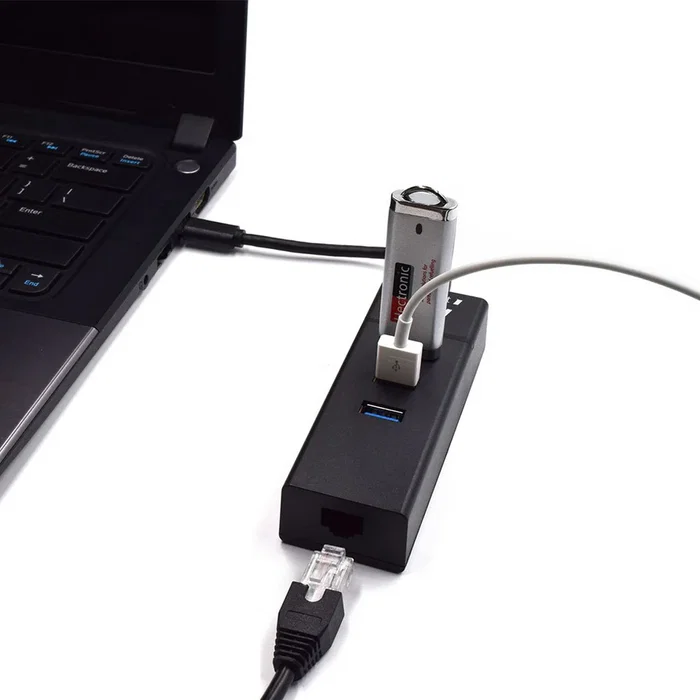 Ewent EW1141 Hub USB Type-C - Base/Replicador de Puertos con 3x USB 3.2 Gen 1, 1x Puerto Gigabit RJ-45 Ethernet, Color Negro, Plug & Play