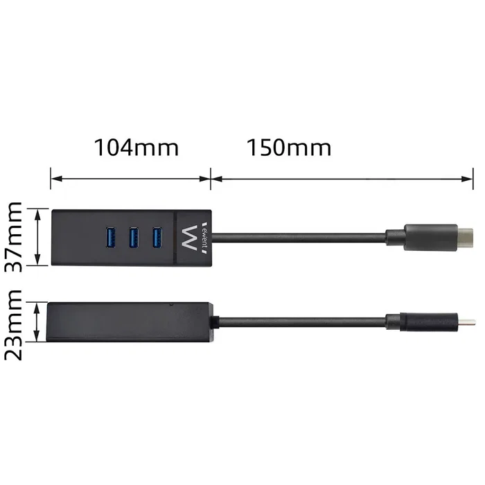 Ewent EW1141 Hub USB Type-C - Base/Replicador de Puertos con 3x USB 3.2 Gen 1, 1x Puerto Gigabit RJ-45 Ethernet, Color Negro, Plug & Play