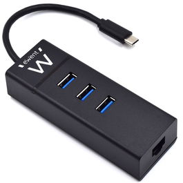 Ewent EW1141 Hub USB 3.1 Gen1 Tipo C con 3 Puertos USB 3.0 y Puerto Gigabit Ethernet LAN para Laptop